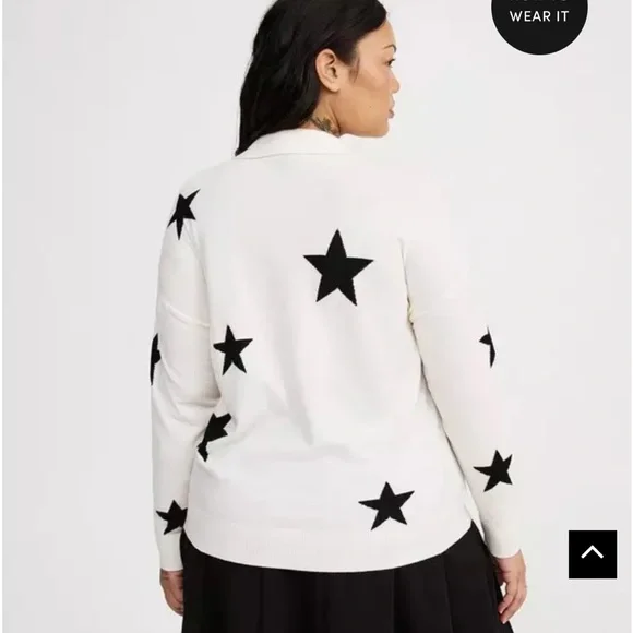 Torrid White Sweater with Black Stars - Picture 3 of 3